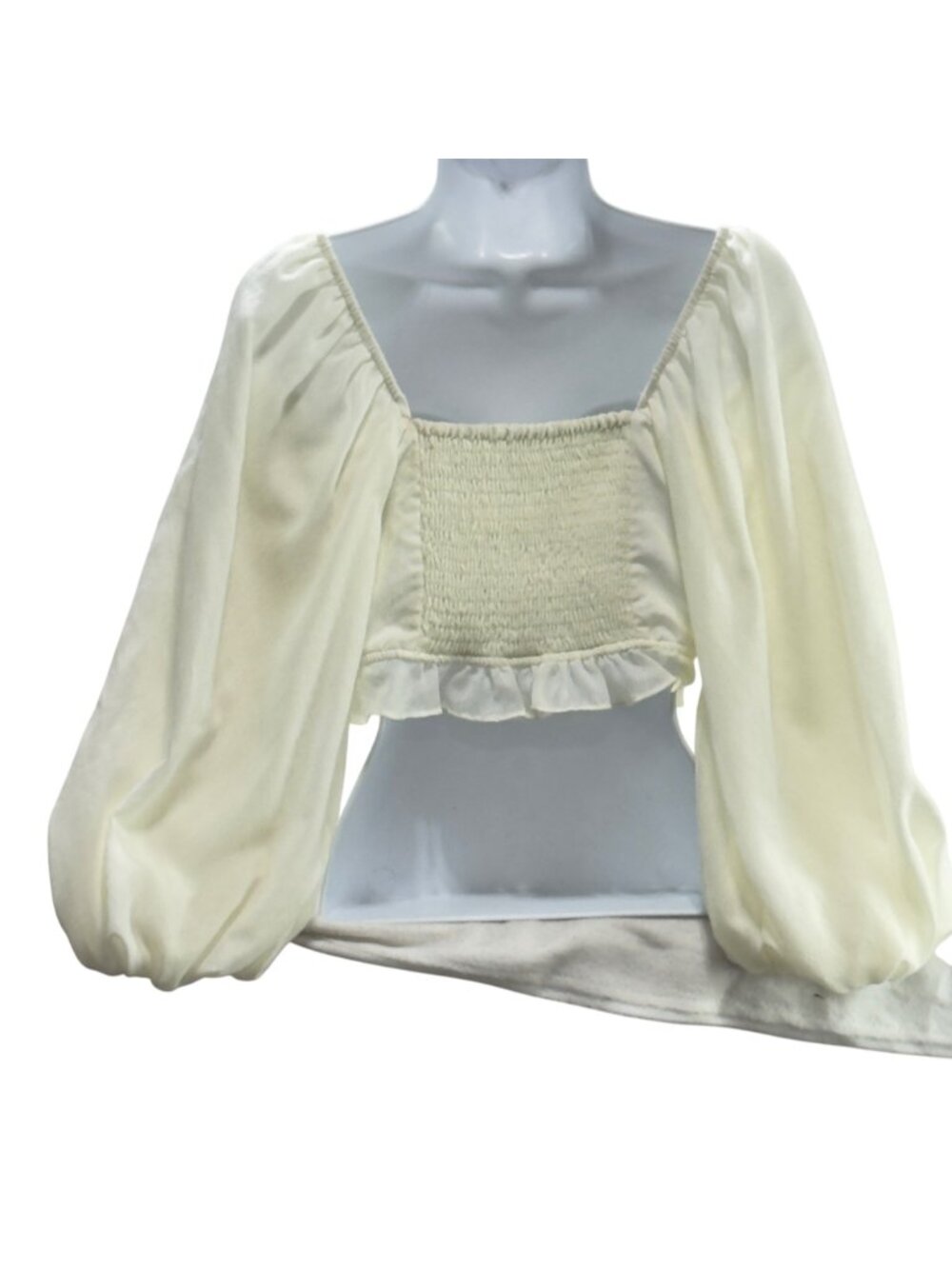 Show Me Your Mumu Women's Romantic Renaissance Ivory Puff Sleeve Crop Top Size S - Picture 5 of 10